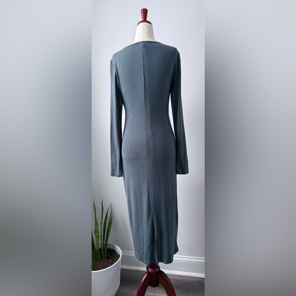 Quince Women's Gray Long Sleeve Midi Dress small Ribbed Classic Tencel Blend - Picture 3 of 5